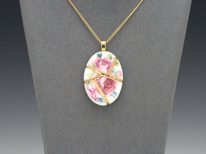 Blooming Pink Rose Kintsugi Necklace Kintsugi Reborn