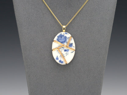 Soft Blue Floral Kintsugi Necklace Kintsugi Reborn