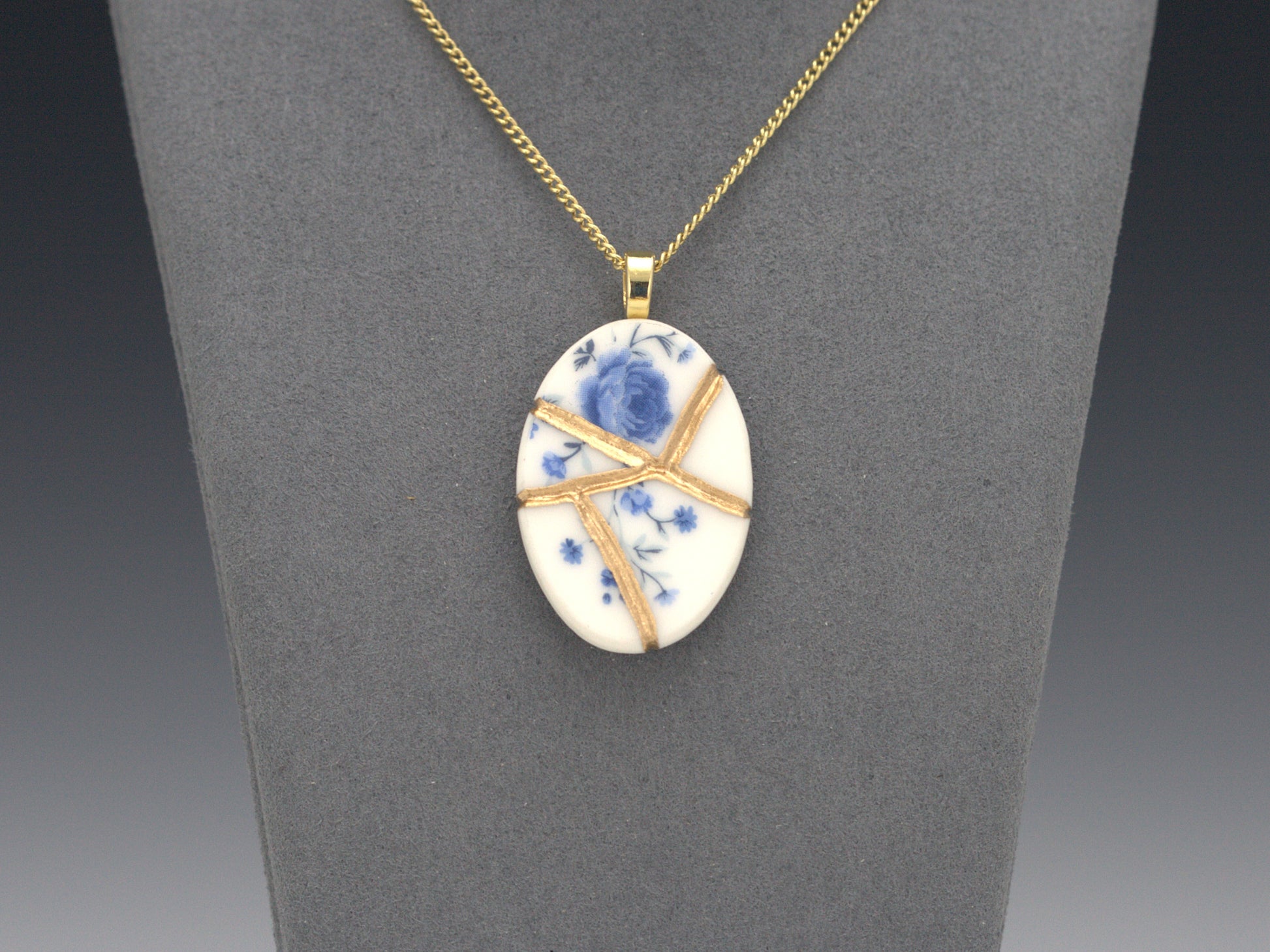 Timeless Blue Kintsugi Pendant Kintsugi Reborn