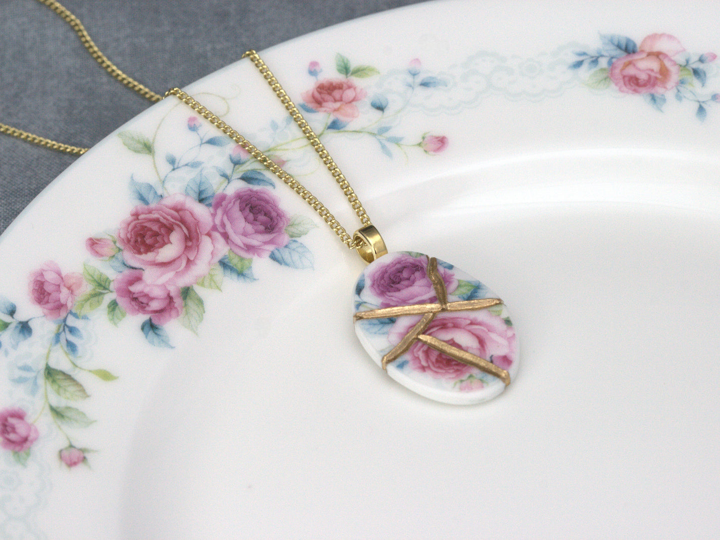 Pink& Purple Rose Kintsugi Necklace Kintsugi Reborn