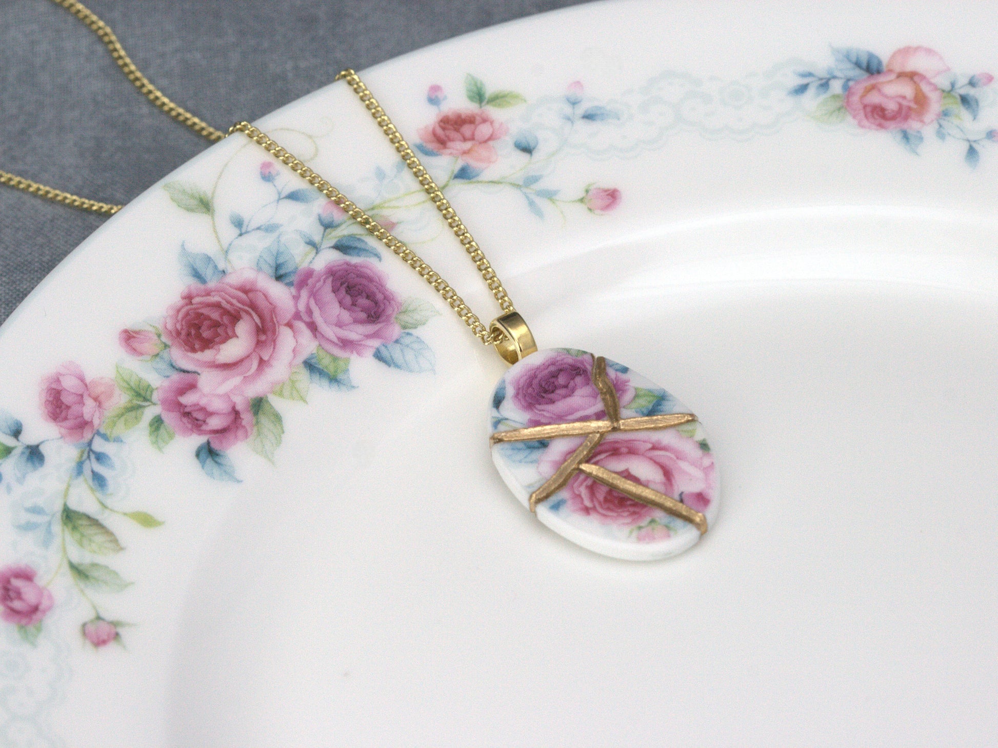 Pink& Purple Rose Kintsugi Necklace Kintsugi Reborn