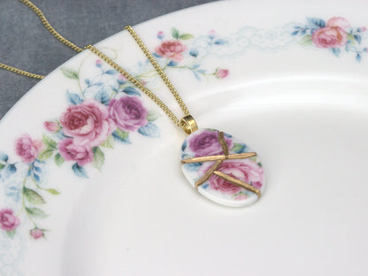Pink& Purple Rose Kintsugi Necklace Kintsugi Reborn