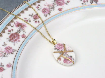 Soft Pink Rose Kintsugi Necklace Kintsugi Reborn