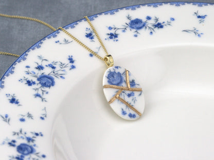 Soft Blue Floral Kintsugi Necklace Kintsugi Reborn