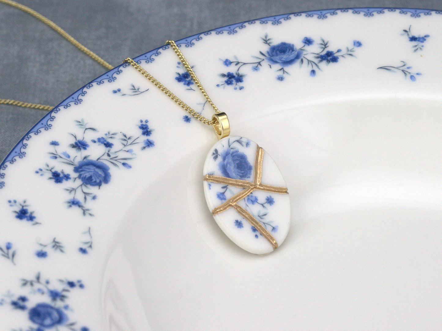 Timeless Blue Kintsugi Pendant Kintsugi Reborn