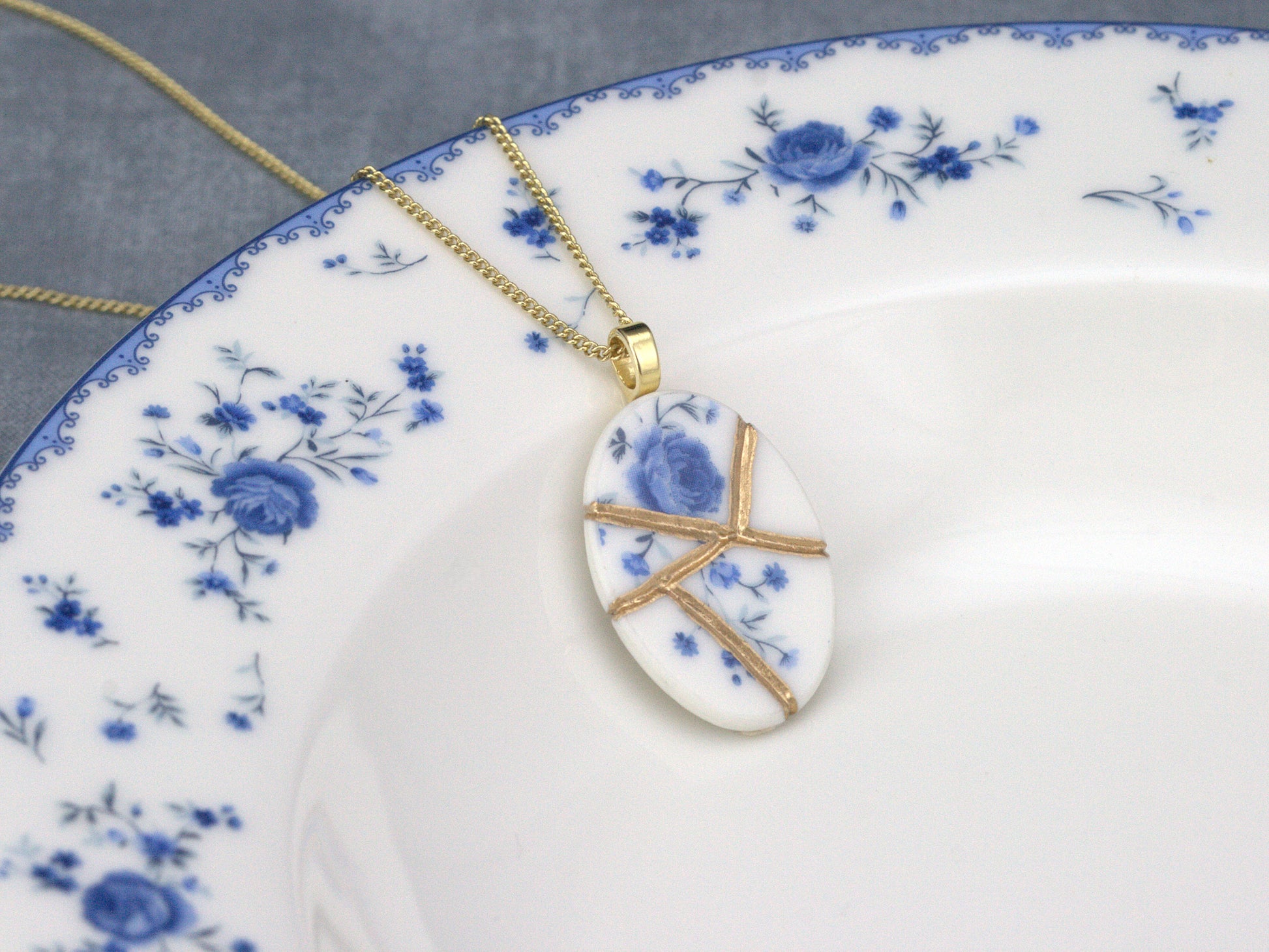 Timeless Blue Kintsugi Pendant Kintsugi Reborn