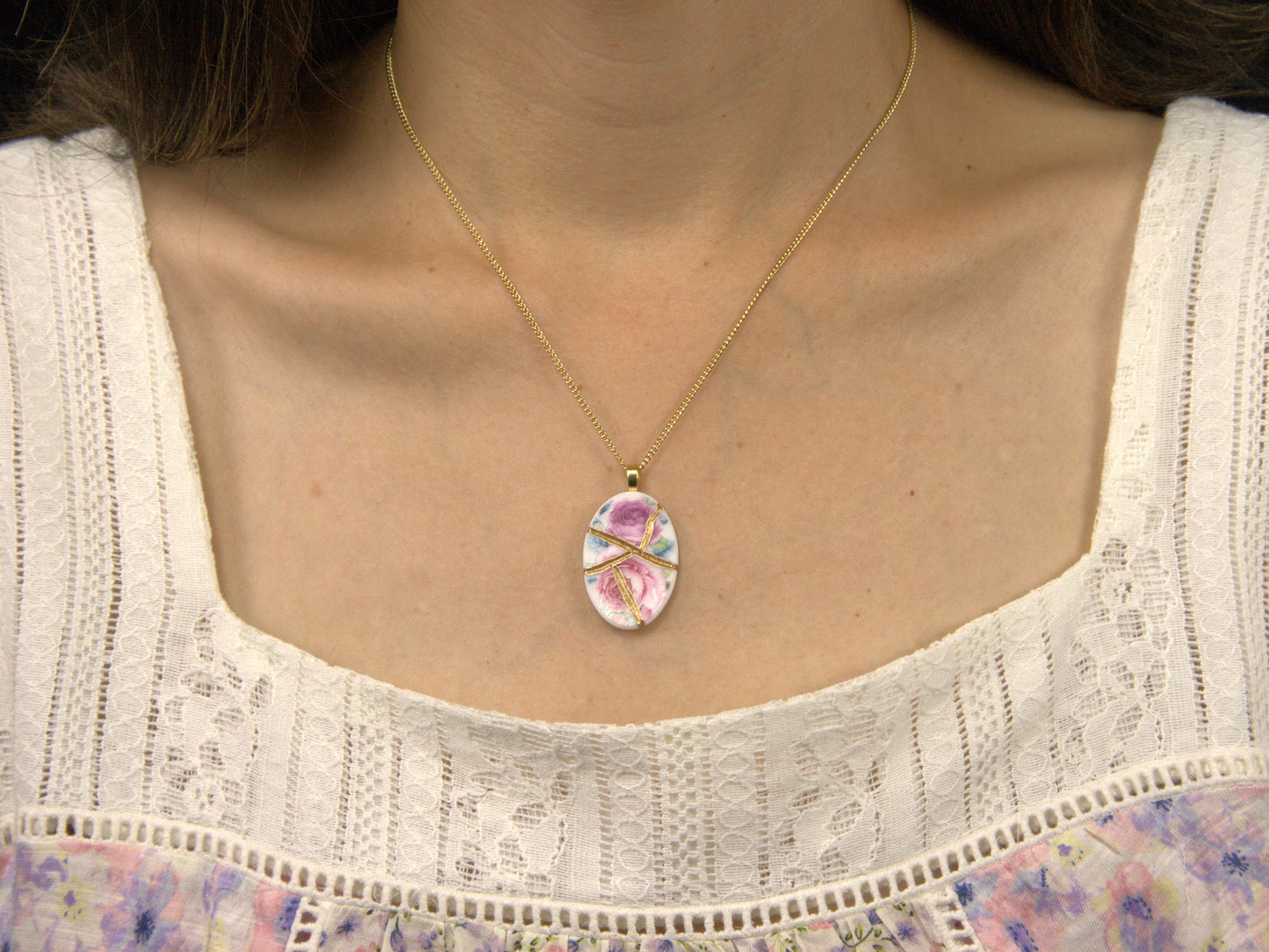 Pink& Purple Rose Kintsugi Necklace Kintsugi Reborn