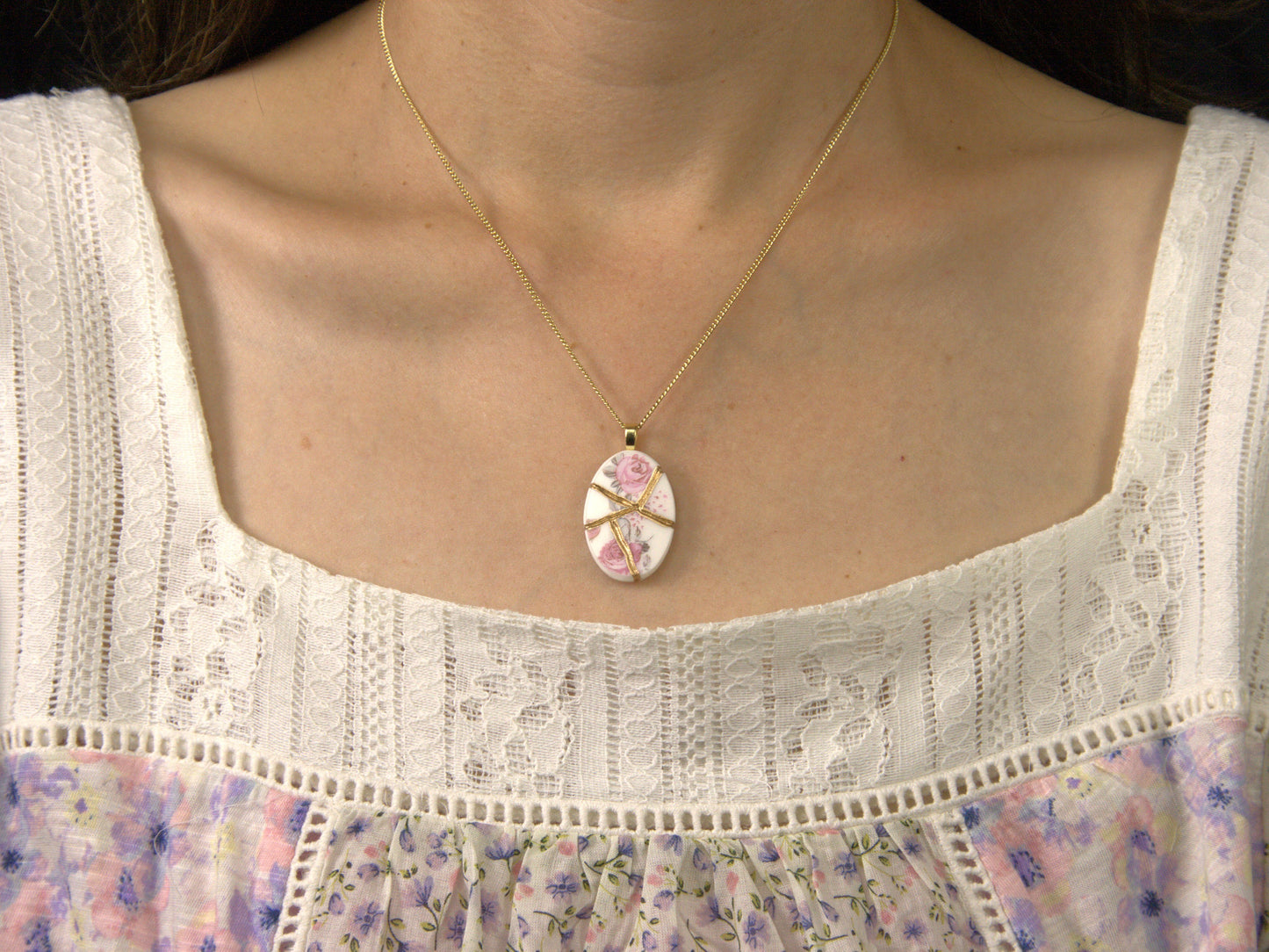 Soft Pink Rose Kintsugi Necklace Kintsugi Reborn
