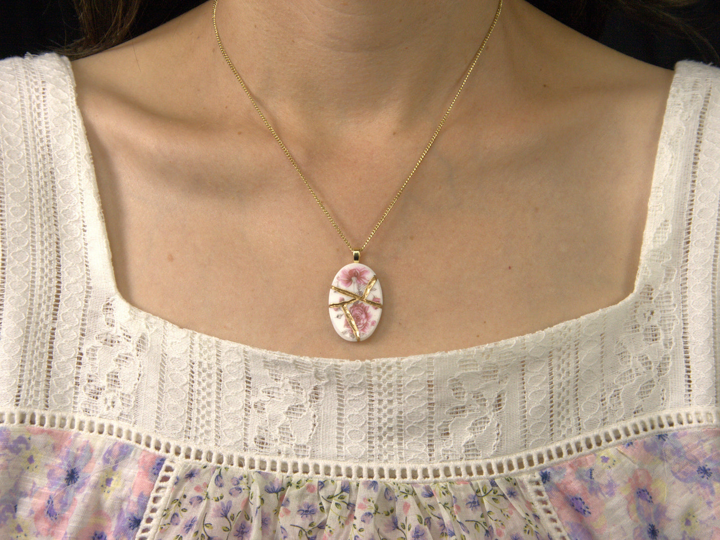 Pink Blossom Kintsugi Pendant Kintsugi Reborn