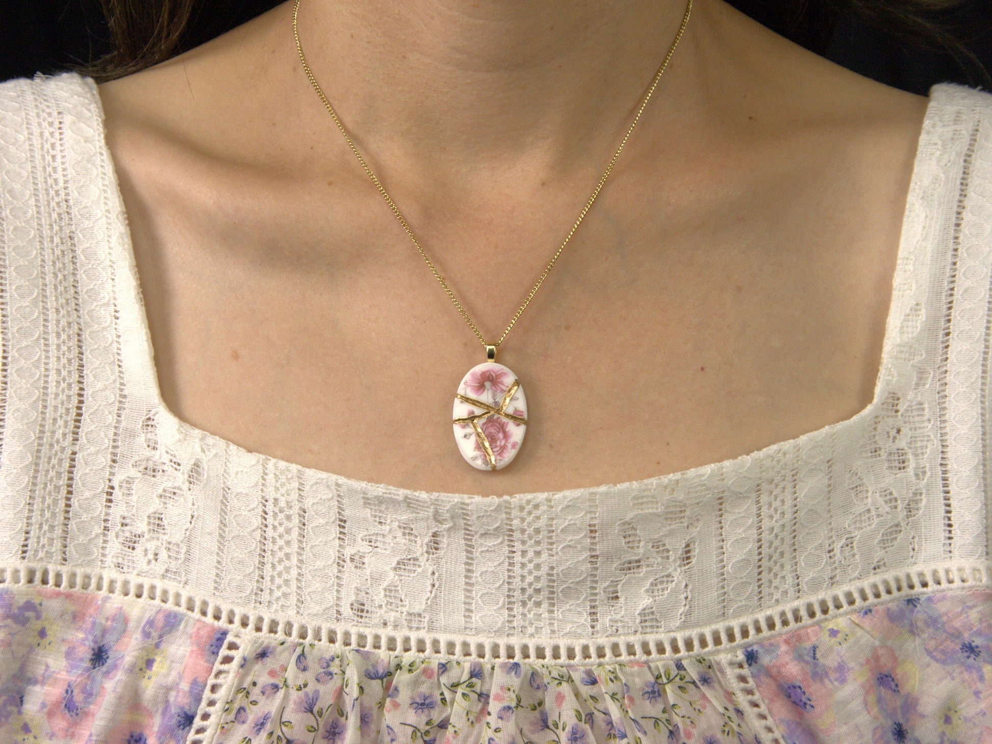 Pink Blossom Kintsugi Pendant Kintsugi Reborn