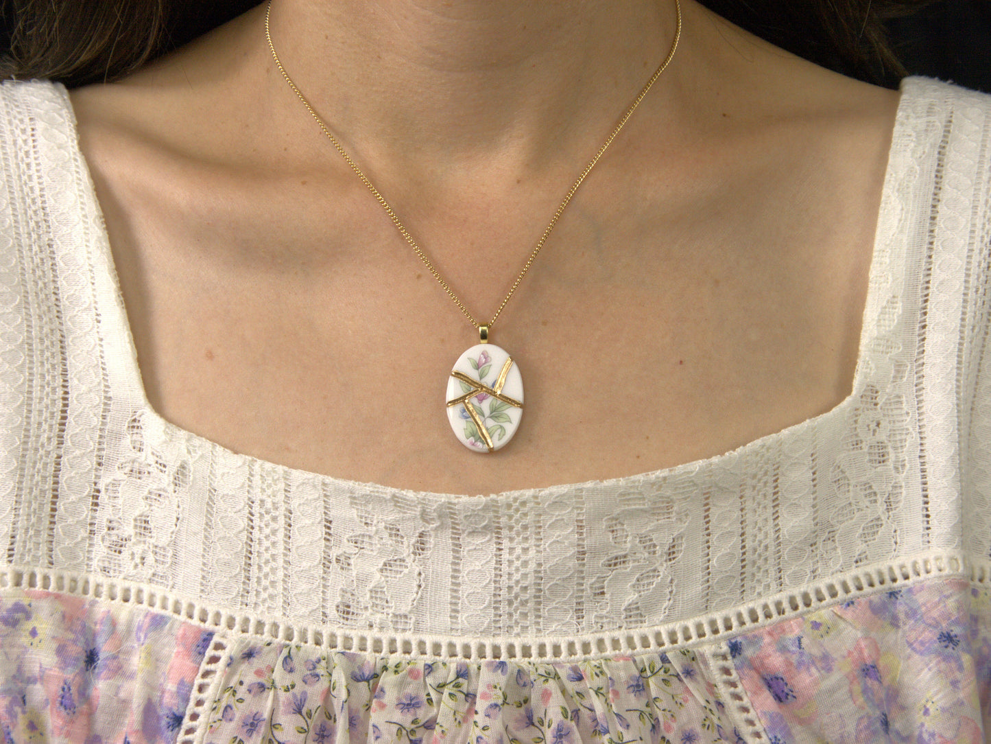 Graceful Flowers Kintsugi Necklace Kintsugi Reborn