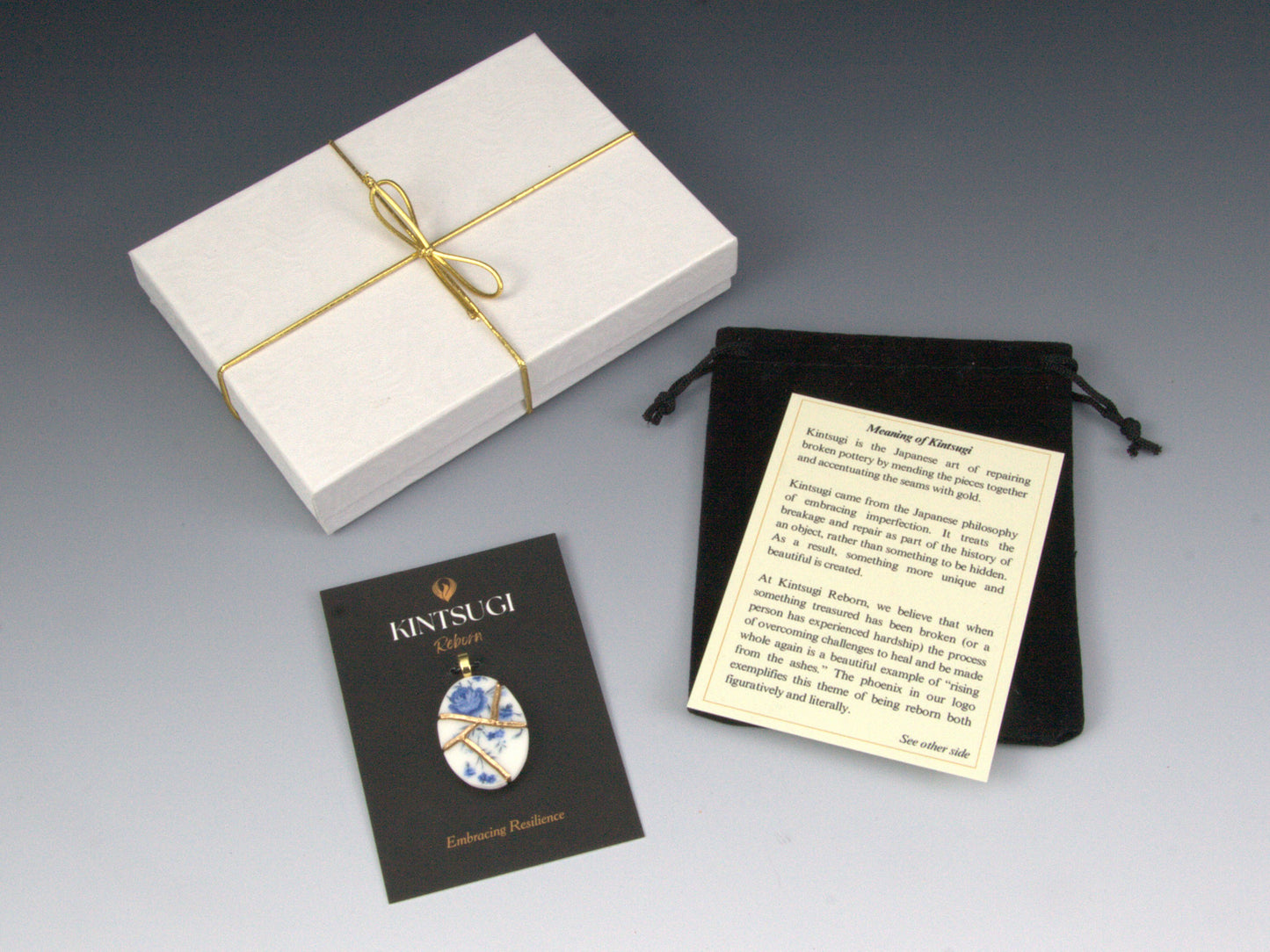 Soft Blue Floral Kintsugi Necklace Kintsugi Reborn