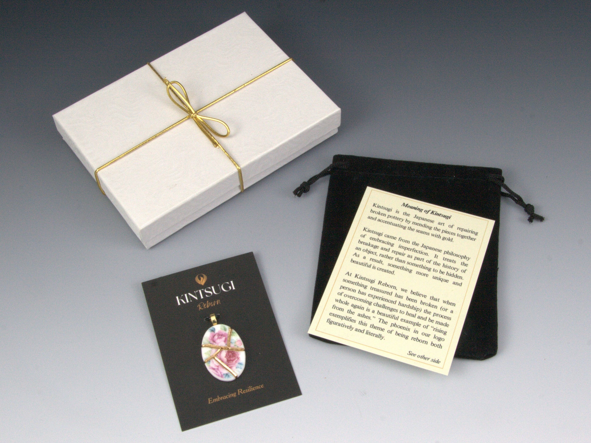 Blooming Pink Rose Kintsugi Necklace Kintsugi Reborn