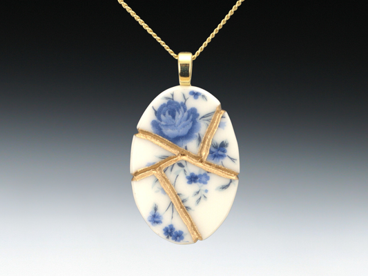 Soft Blue Floral Kintsugi Necklace Kintsugi Reborn