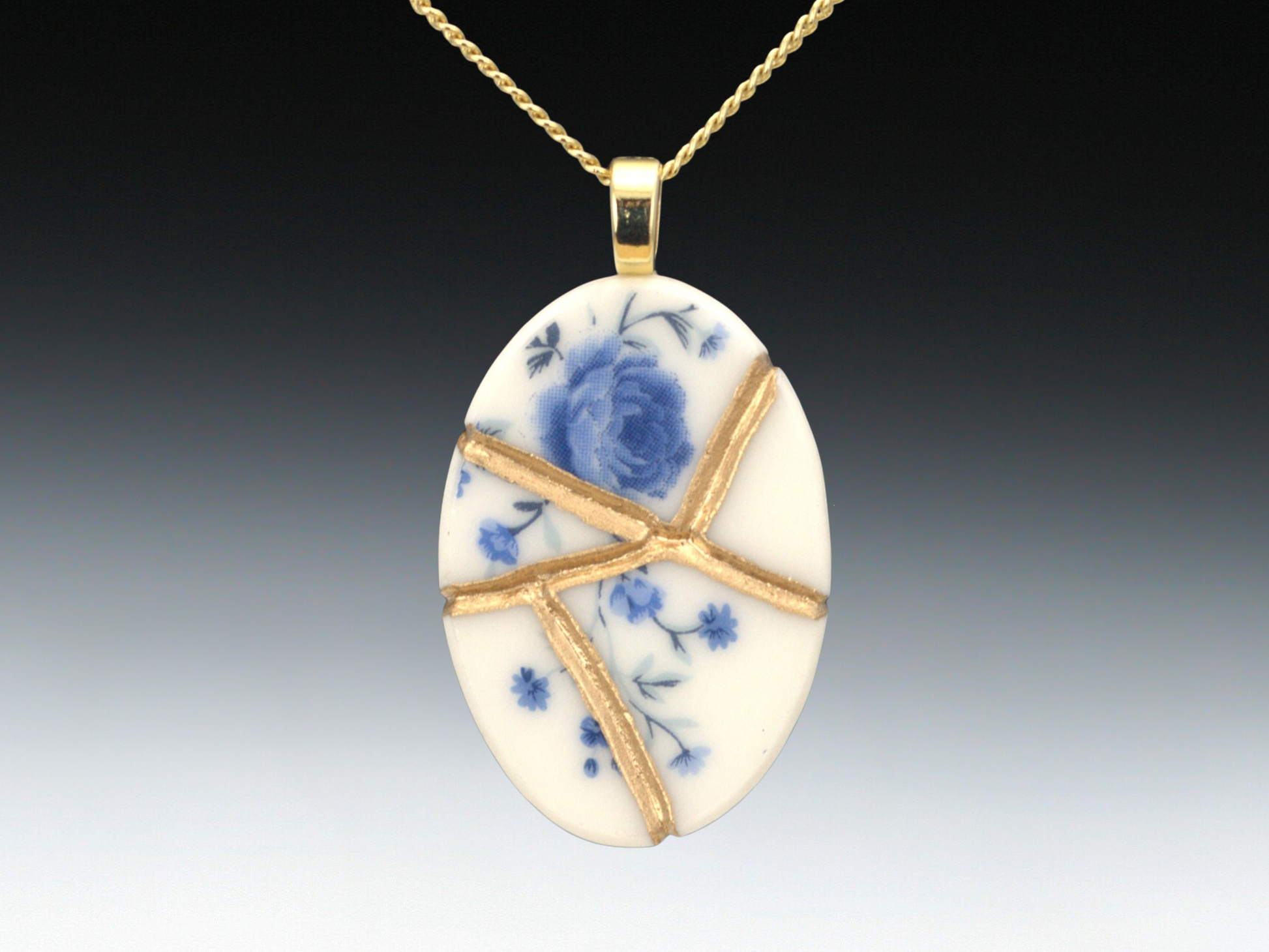 Timeless Blue Kintsugi Pendant Kintsugi Reborn