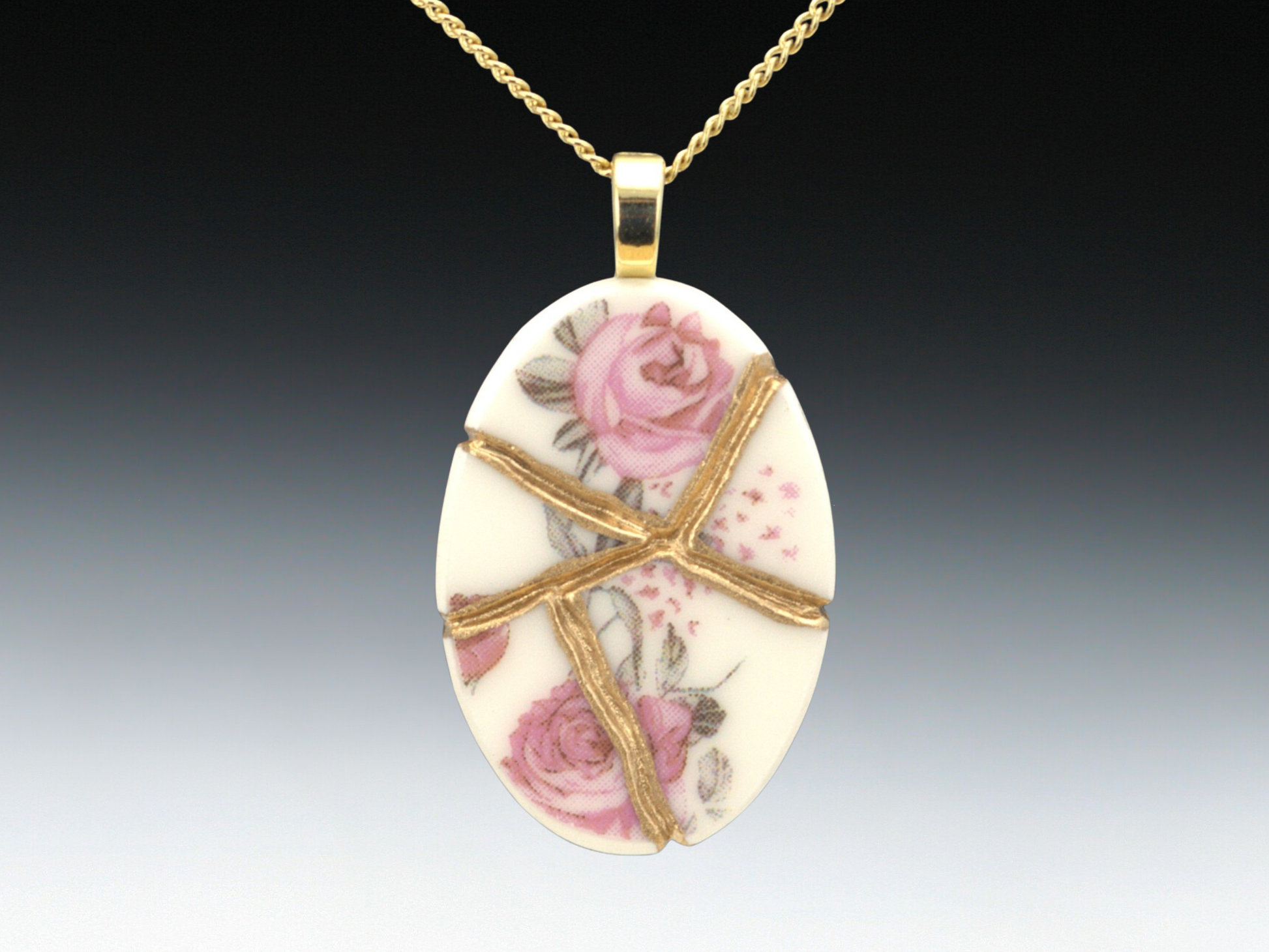 Soft Pink Rose Kintsugi Necklace Kintsugi Reborn