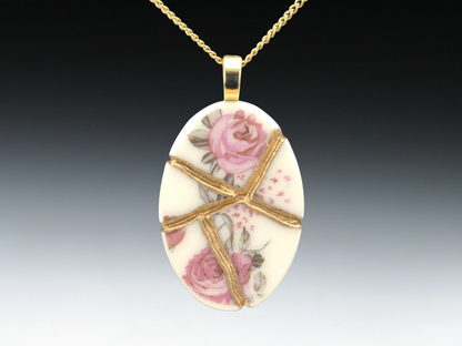 Soft Pink Rose Kintsugi Necklace Kintsugi Reborn