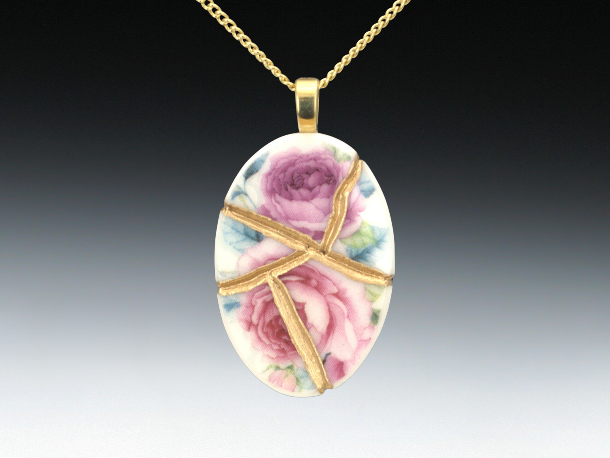 Pink& Purple Rose Kintsugi Necklace Kintsugi Reborn