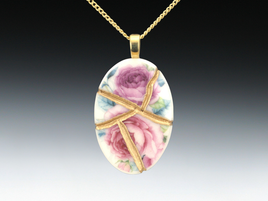 Pink& Purple Rose Kintsugi Necklace Kintsugi Reborn