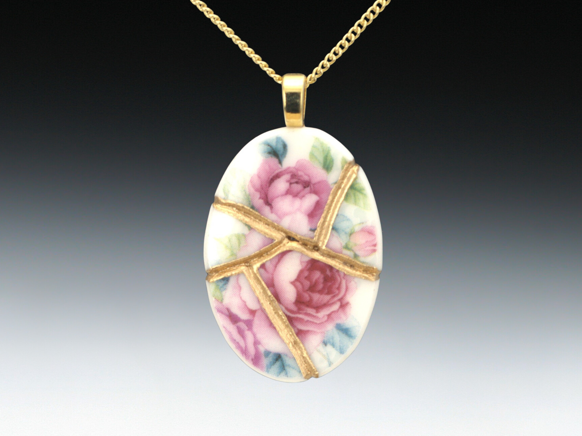 Blooming Pink Rose Kintsugi Necklace Kintsugi Reborn
