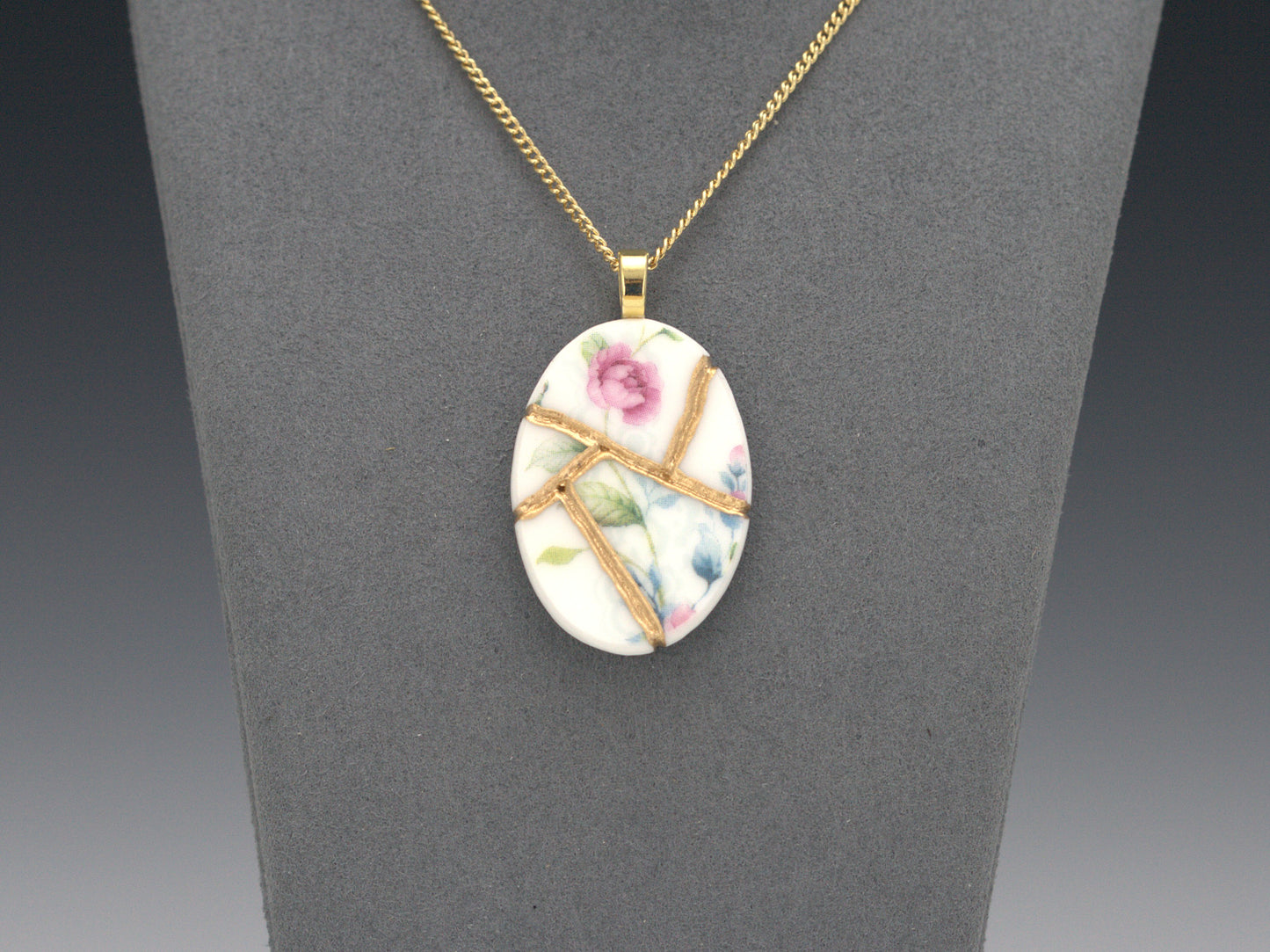 Soft Pastel Floral Kintsugi Necklace Item#P403 Kintsugi Reborn