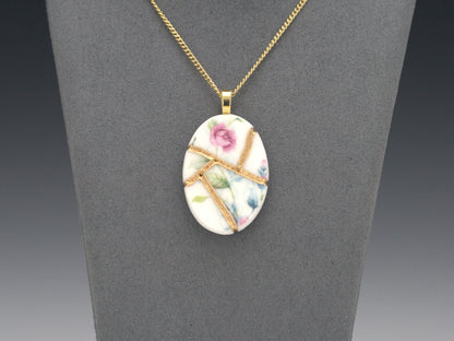 Soft Pastel Floral Kintsugi Necklace Item#P403 Kintsugi Reborn