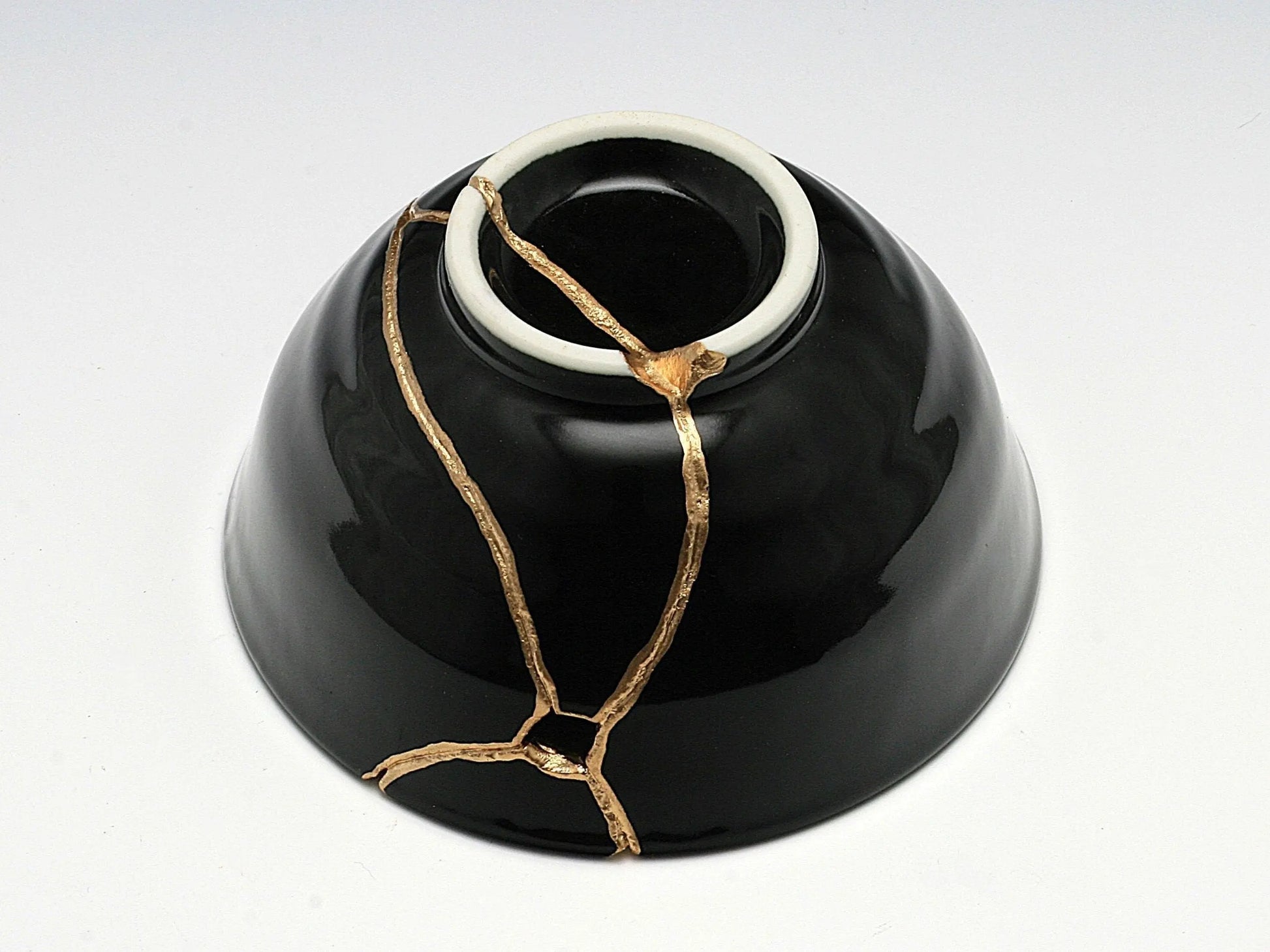 Medium Black and White Kintsugi Bowl with Swirl Pattern Kintsugi Reborn