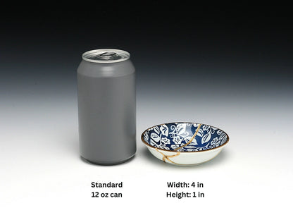 Small Blue and White Kintsugi Plate with Leaves Kintsugi Reborn