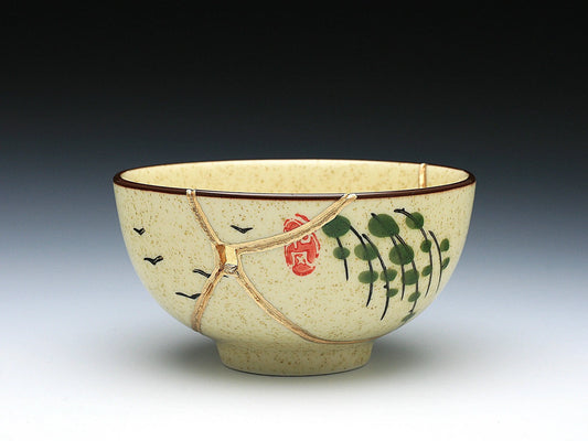 Medium Beige Kintsugi Bowl with Images Kintsugi Reborn