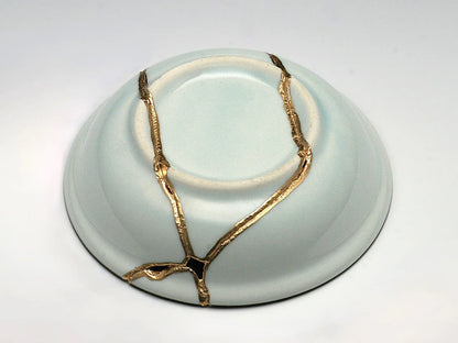 Small Blue and White Kintsugi Plate with Small Flowers Kintsugi Reborn