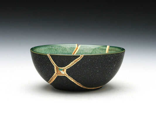 Small Green and Gray Kintsugi Bowl Kintsugi Reborn