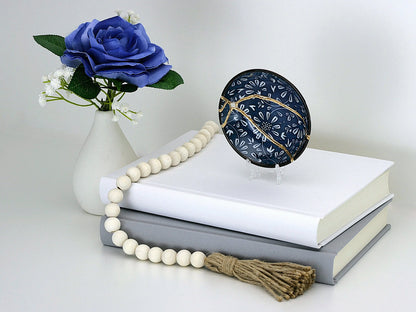 Small Blue and White Kintsugi Plate with Flowers Kintsugi Reborn