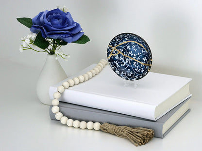 Small Blue and White Kintsugi Plate with Leaves Kintsugi Reborn