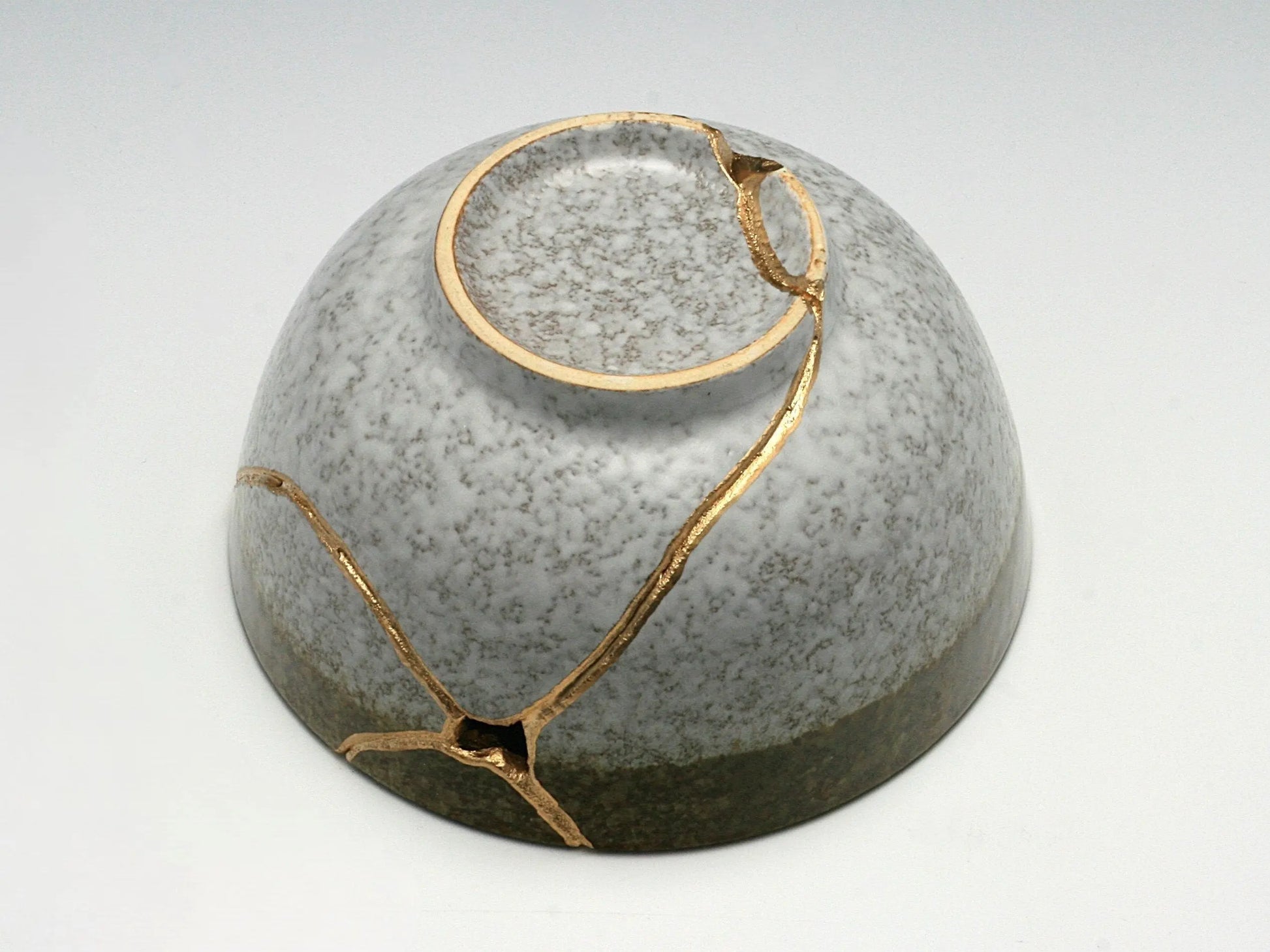 Medium Brown and White Kintsugi Bowl with Texture Kintsugi Reborn