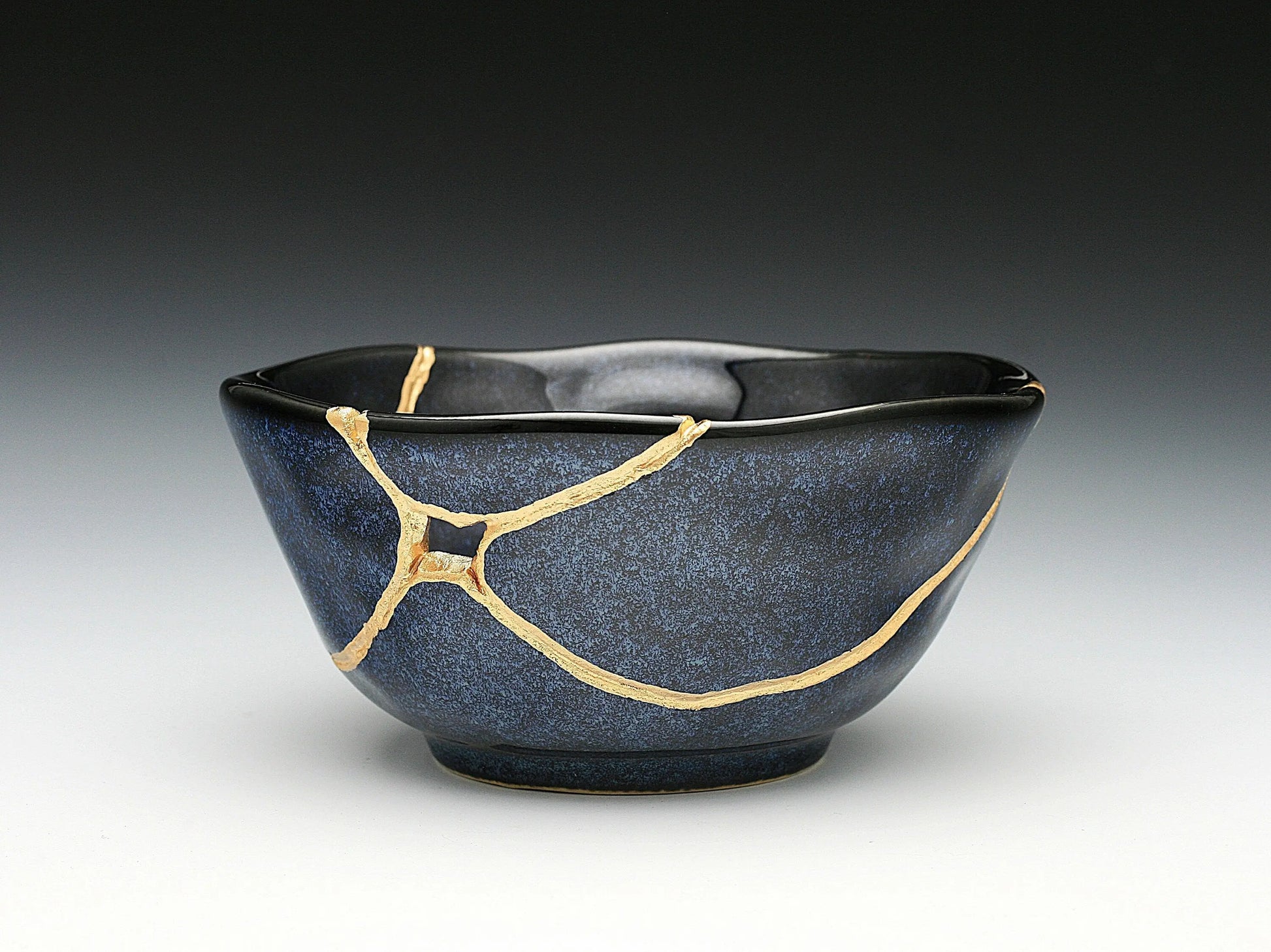 Medium Dark Blue Speckled Kintsugi Bowl Kintsugi Reborn