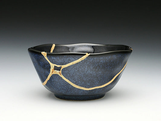 Medium Dark Blue Speckled Kintsugi Bowl Kintsugi Reborn