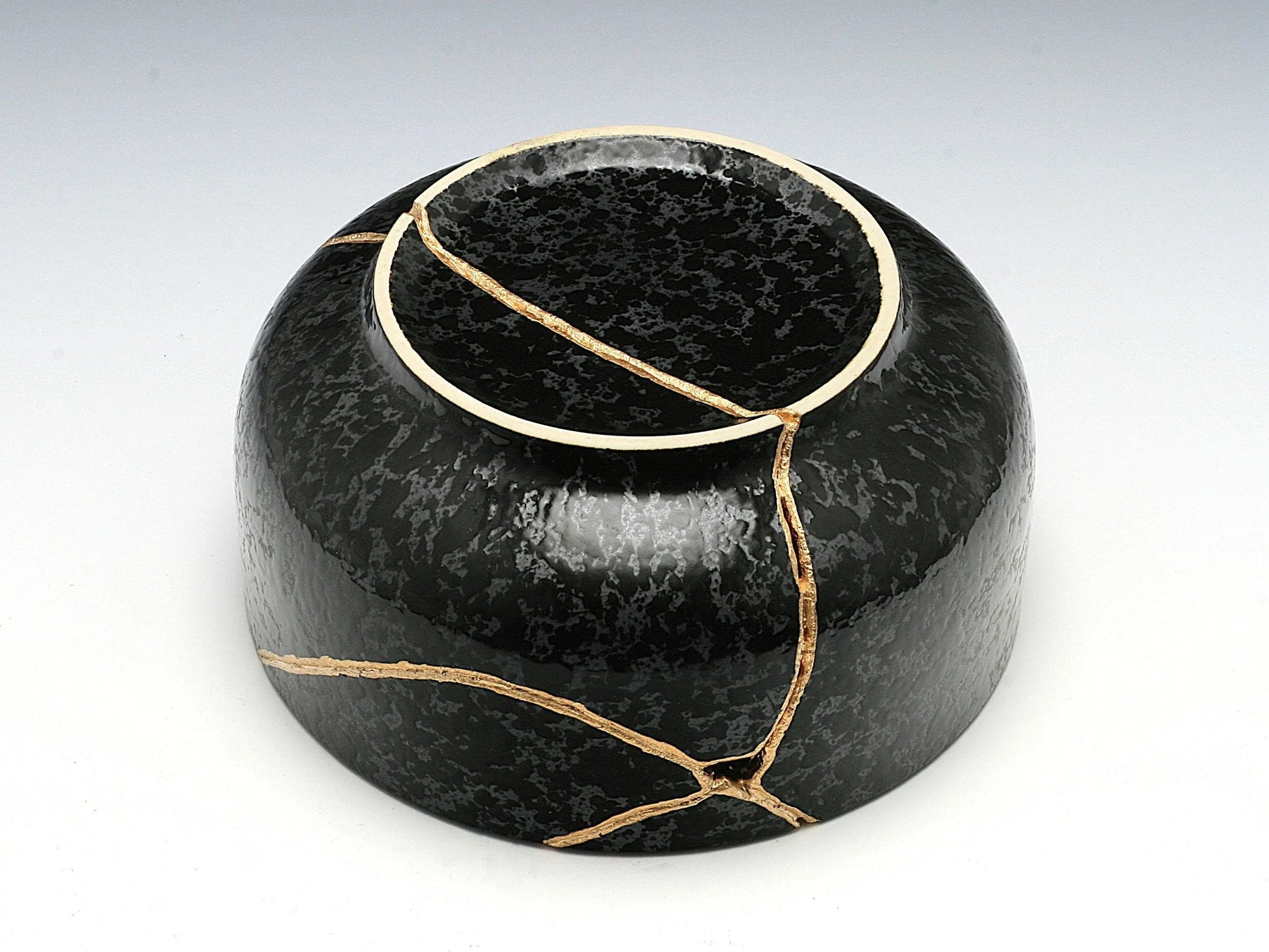 Large Black Textured Kintsugi Bowl Kintsugi Reborn