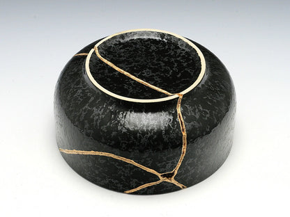 Large Black Textured Kintsugi Bowl Kintsugi Reborn