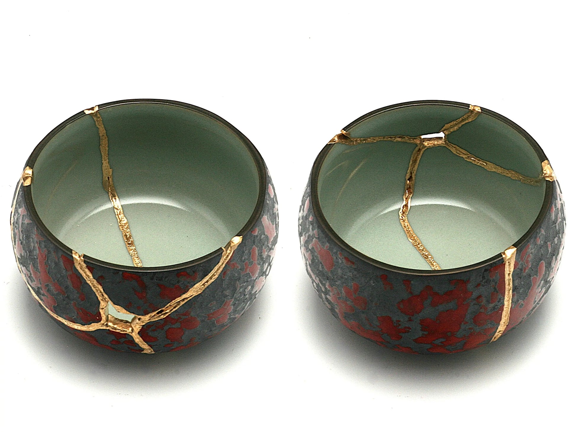 Small Red and Gray Kintsugi Teacup with Texture Kintsugi Reborn