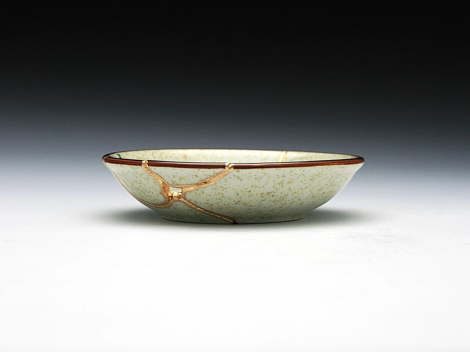 Small Beige Kintsugi Plate with Rose Image Kintsugi Reborn