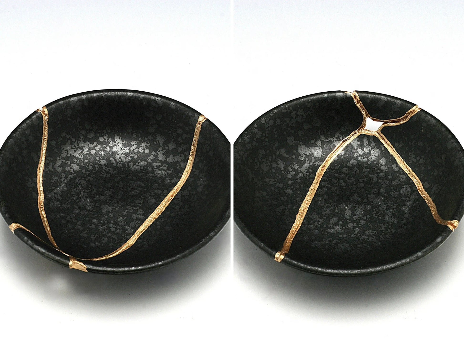 Small Black Kintsugi Plate with Texture Kintsugi Reborn