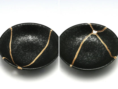 Small Black Kintsugi Plate with Texture Kintsugi Reborn