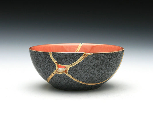 Small Salmon and Gray Kintsugi Bowl Kintsugi Reborn