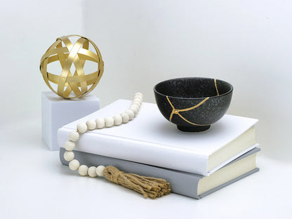 Medium Black Kintsugi Bowl with Texture Kintsugi Reborn