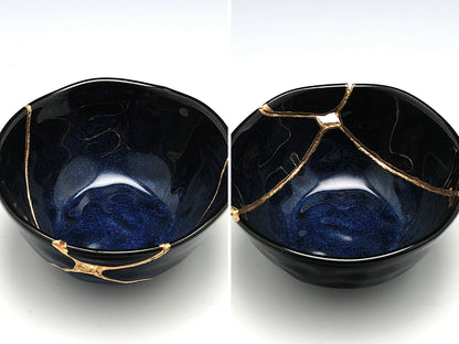 Medium Dark Blue Speckled Kintsugi Bowl Kintsugi Reborn