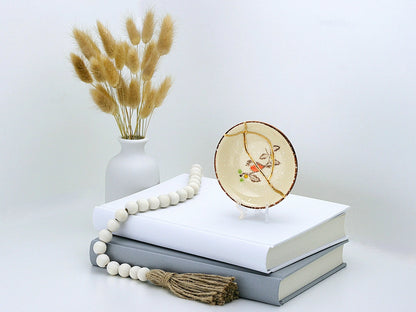 Small Beige Kintsugi Plate with Bird Image Kintsugi Reborn