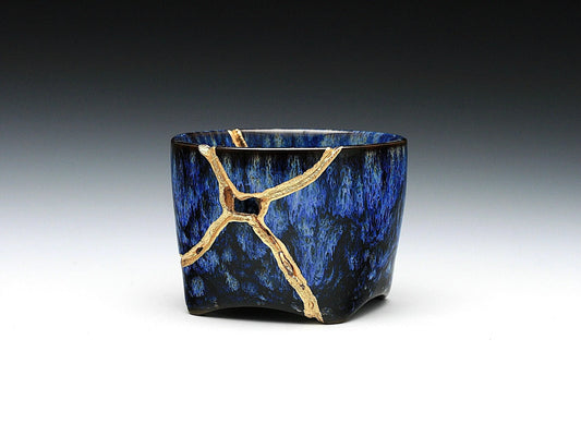 Small Blue Kintsugi Saki Cup Kintsugi Reborn