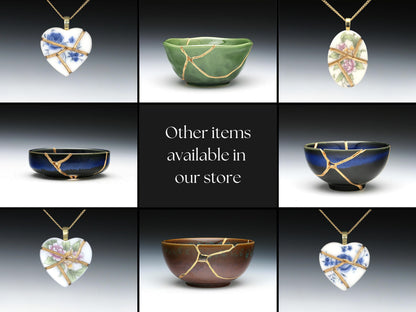 Floral Kintsugi Heart Necklace, Gold Seam Porcelain Pendant, 20th Anniversary, China Anniversary