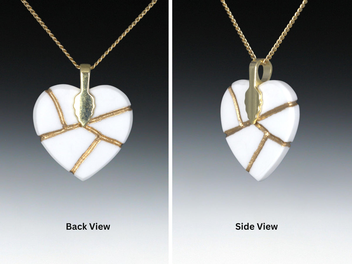 Blue Floral Kintsugi Heart Necklace, Gold Seam Porcelain Pendant, 20th Anniversary, China Anniversary