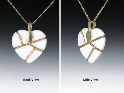 Blue Floral Kintsugi Heart Necklace, Gold Seam Porcelain Pendant, 20th Anniversary, China Anniversary
